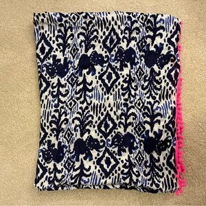 Lilly Pulitzer Infinity Scarf - Blue Elephant/Pink Pompom